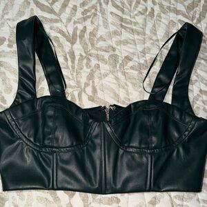 Faux Leather Bustier Crop Top - Green